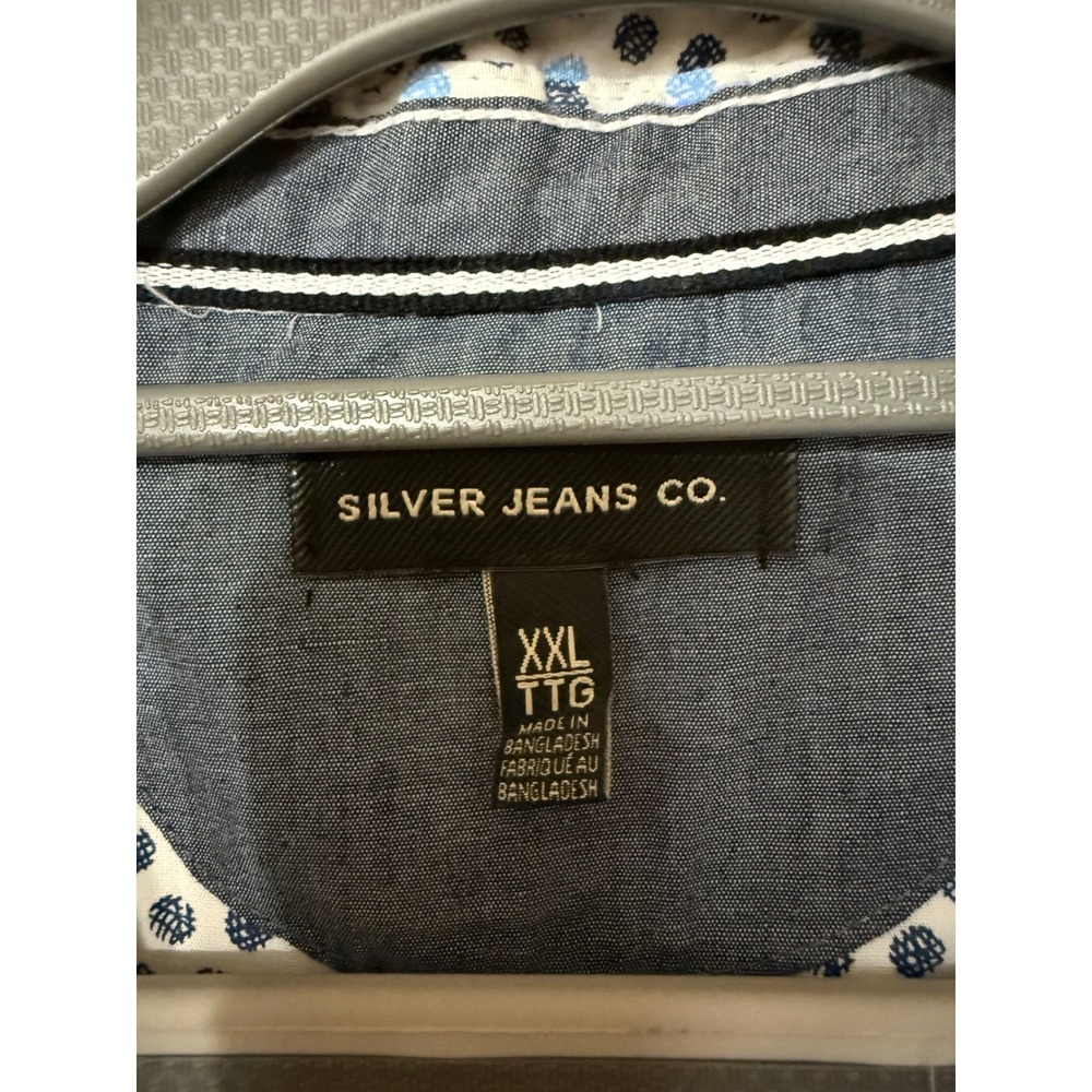 Silver Jeans Co Mens XXL White Blue Dot Short Sleeve Button Up Shirt SMS23 2444 - Picture 6 of 7